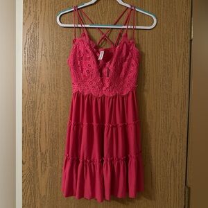 Zenana Strappy Magenta Lace Ruffled Super Short Mini Dress - 1X-NWOT